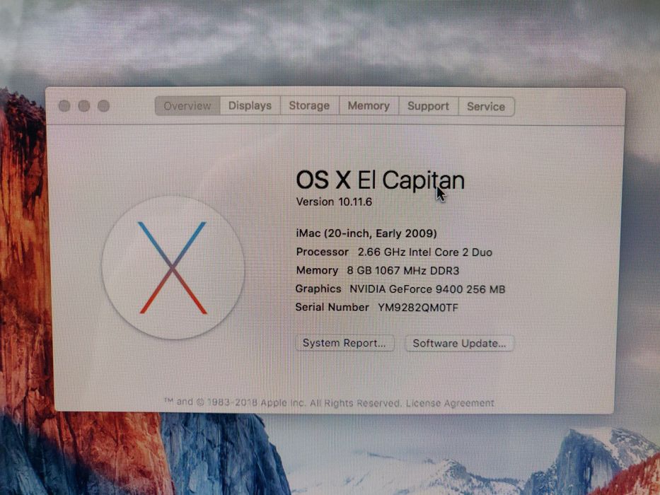 iMac Early 2009 20” Intel E8135 2.66GHz 8Gb 320Gb