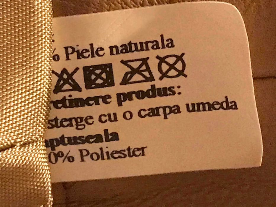 Pantaloni piele naturala bej-noi