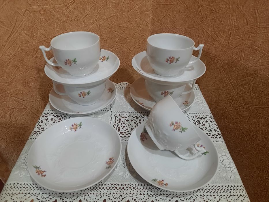 Чайные пары "Вербилки", белоснежный, легкий, тонкий, рельефный фарфор,