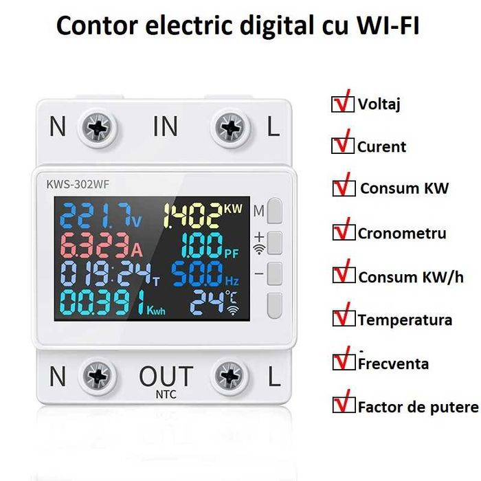 Contor monofazat de energie electrica inteligent Wi-Fi