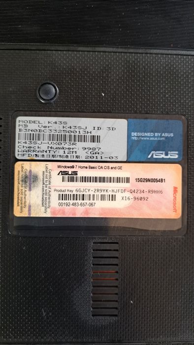 Ноутбук Asus k43s б/у