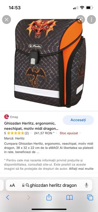Ghiozdan Herlitz, ergonomic, motiv midi dragon, 38 x 32 x 22 cm