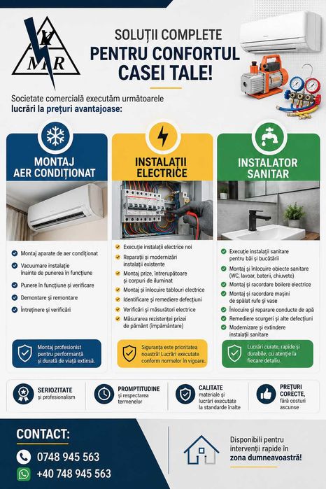 Instalatii electrice,electrician, montaj aer conditionat, sanitare