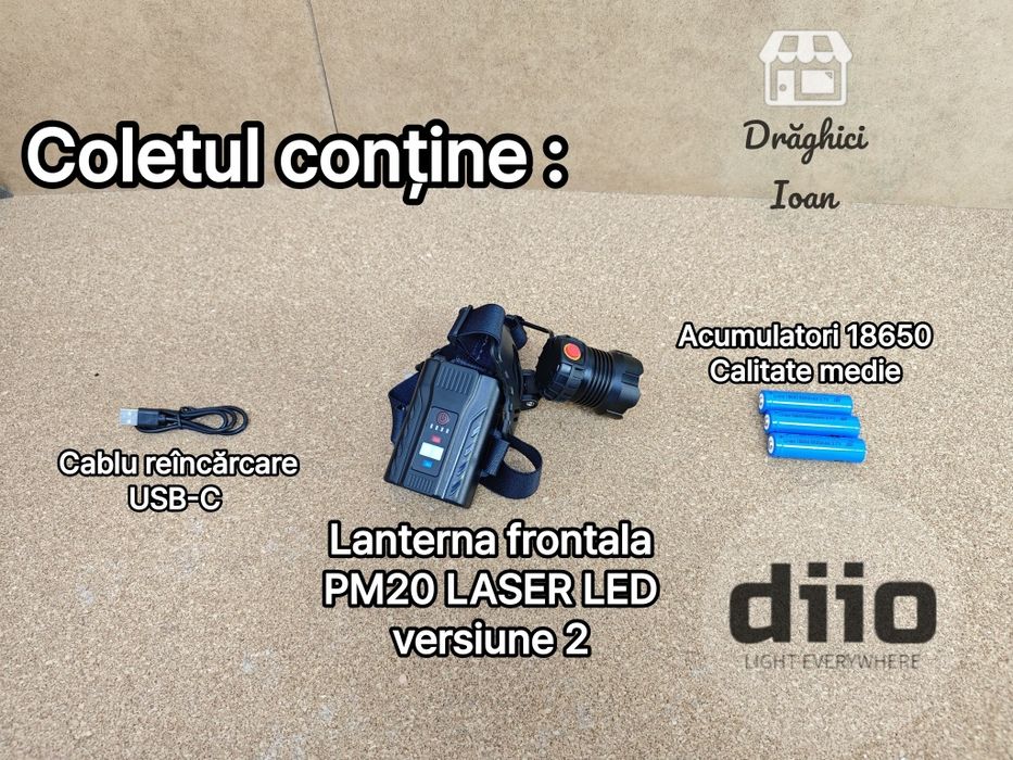 LANTERNA TOP frontala PESCUIT LED tip LASER PM20 ULSv2 distanta< 1300m