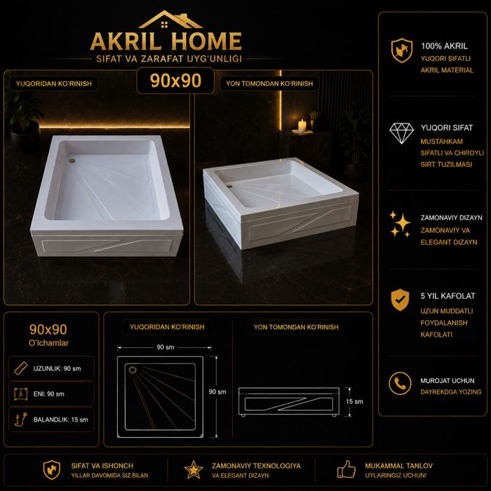 Vanna akril 90x90 квадрат