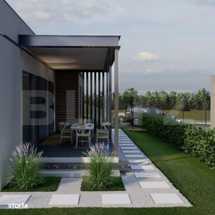 Casa noua mediteraneana, 3 camere, 105 mp utili, teren 630 mp, drum pr