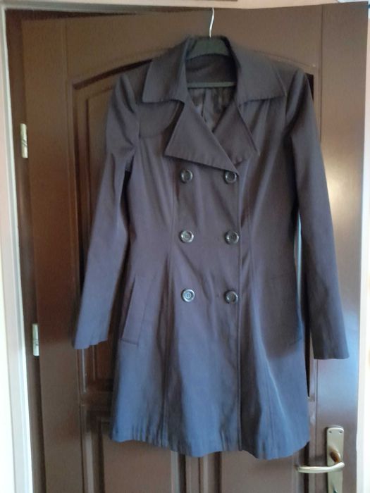 Pardesiu dama, trench negru, material antivant, lung, M