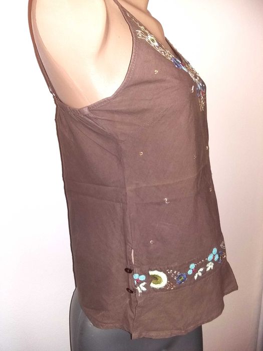Maieu Hippie IN broderii florale colorate Top negru voal sclipici