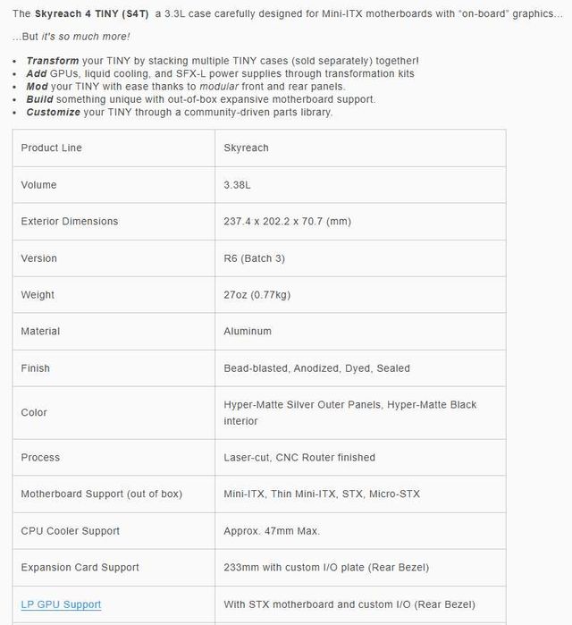 Carcasa PC Skyreach 4 TINY Mini-ITX SFF ultra-compacta 3.38L