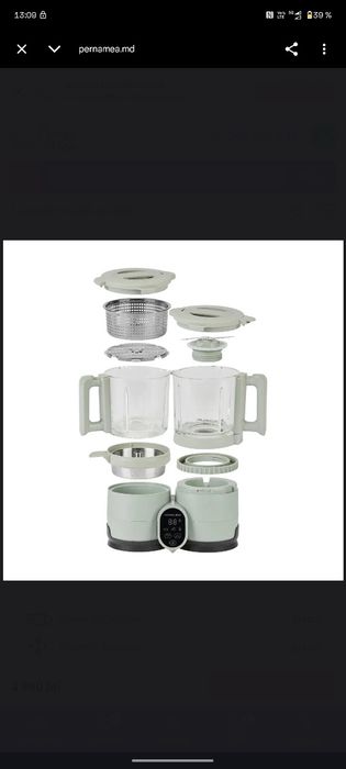 Robot multifunctional Nutribaby Glass 4 in 1 din sticla si otel inoxidabil Celadon Green, Babymoov