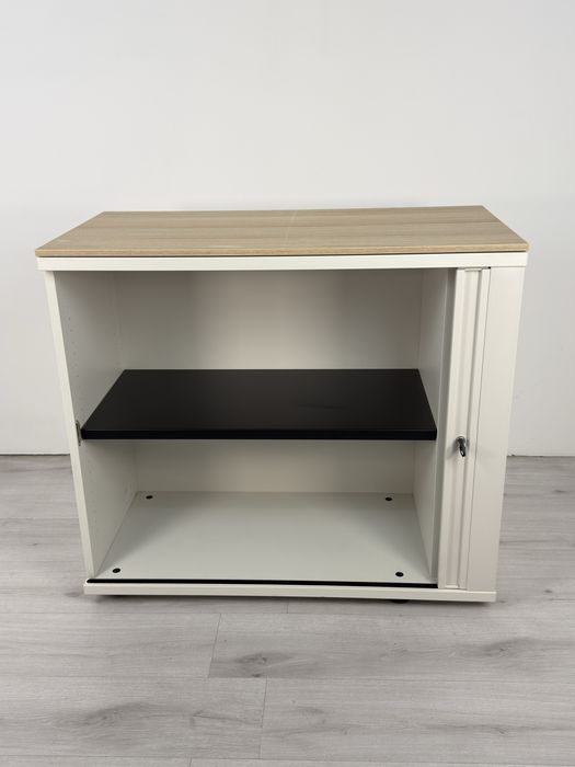 Офисен шкаф етажарка за папки и други нужди с ролетна щора обзавеждане