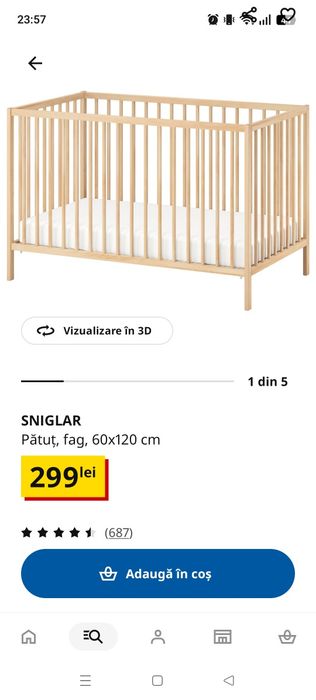Pătuț + saltea noi - bebeluș Ikea