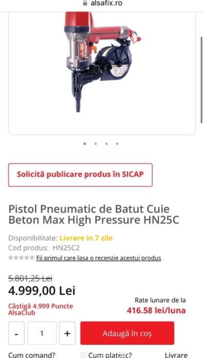 Pistol cuie beton/metal inalta presiune Max HN25c