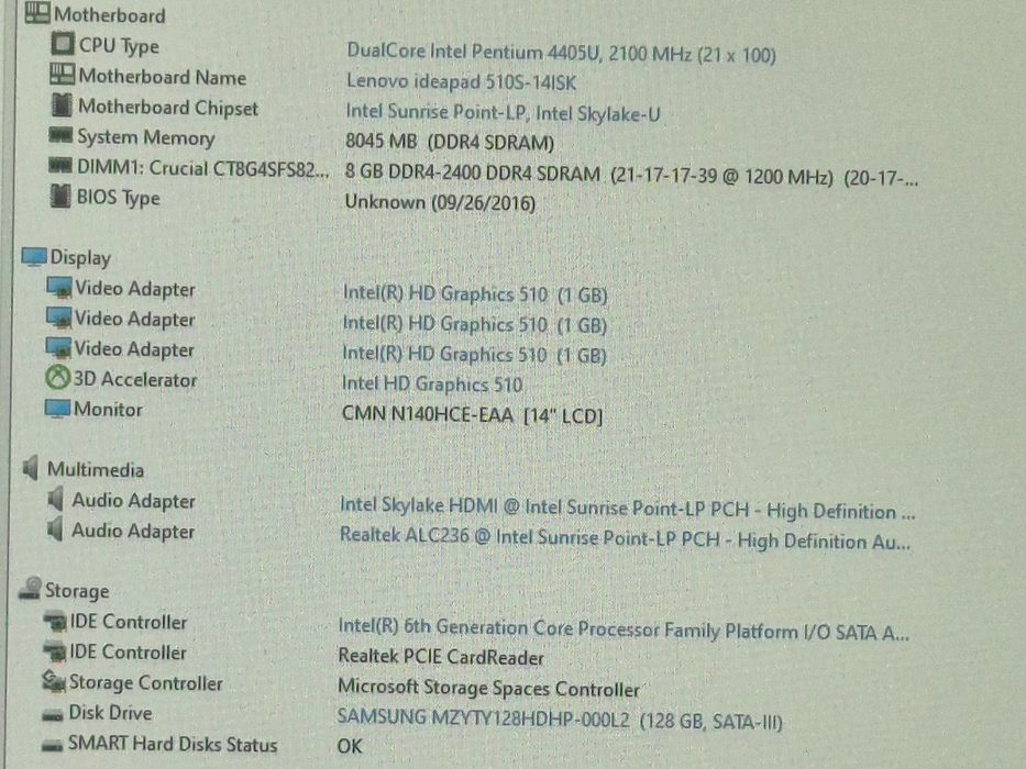 vand laptop Lenovo IdeaPad 510s..14"..Intel..8 Gb..Ssd 128 Gb.