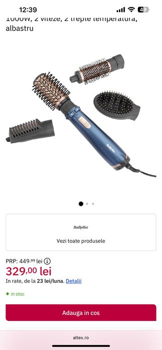 Perie rotativă BaByliss – set complet, stare foarte bună (se livreaza in cutie originala)