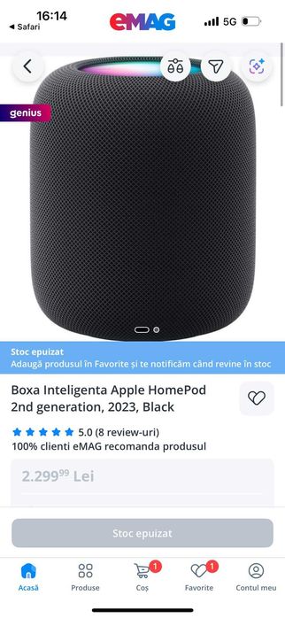 Boxa Inteligenta Apple HomePod 2nd generation, 2023, Black