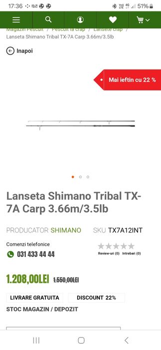 De vânzare lanseta shimano tx 7A