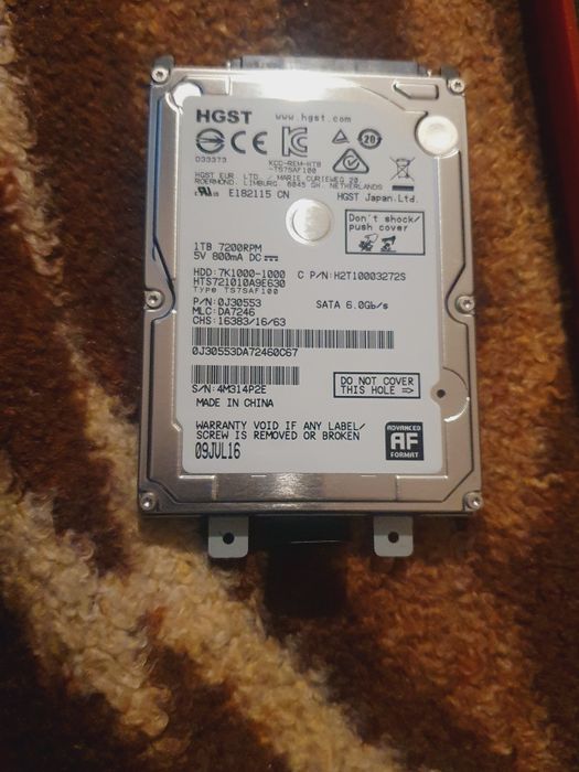 HDD 1TB 7200RPM 2.5" stare perfectă.