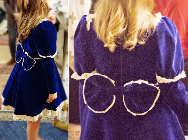 Rochie fetita 10-11 ani din catifea pentru ocazii speciale, marime 140