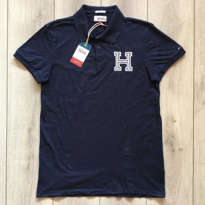 НОВА оригинална тъмно синя памучна поло тениска с яка TOMMY HILFIGER JEANS размер L от САЩ
