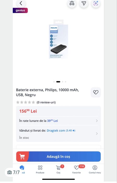 Baterie/acumulator extern Philips 10.000 mAh