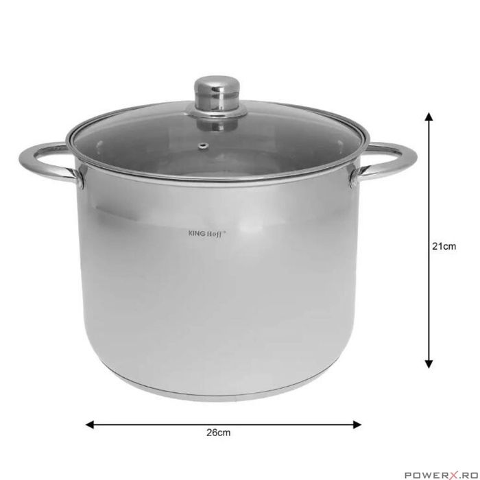 Set 3 oale din inox, cu capac sticla, 11.1l, 13.5l, 16.2l, KingHoff