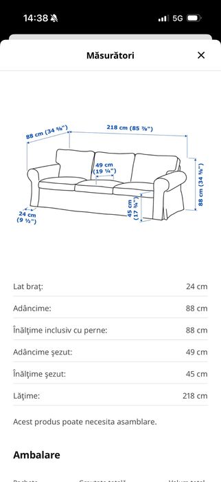 Canapea Ikea 3 locuri - Husa detasabila
