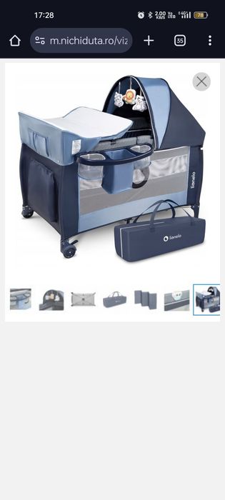 Patut pliant Lionelo Sven Plus Blue Navi cu doua nivele