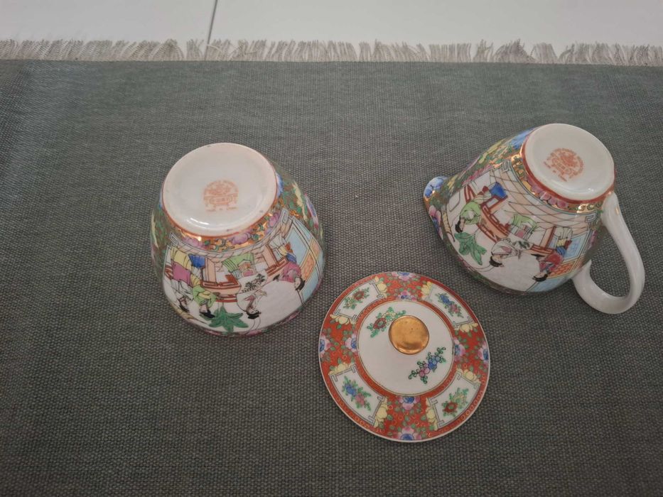 Set complet ceai porțelan chinezesc vintage – Pictat manual – 15 piese