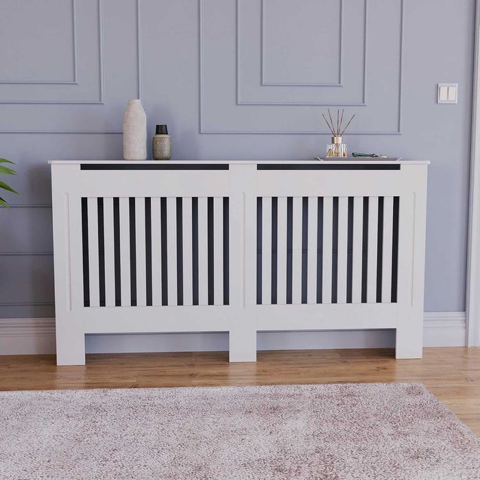 Panou decorativ- Masca calorifer, lemn MDF alb lucios L