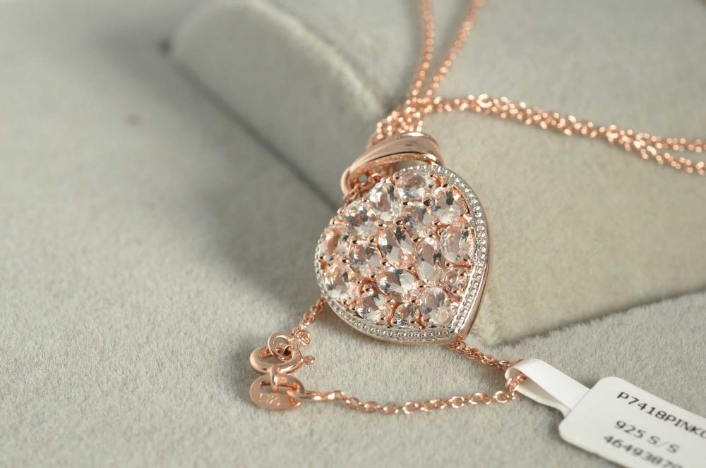 Pandantiv Argint placat Aur roz, Calcedonie 10.40 ct si Morganite