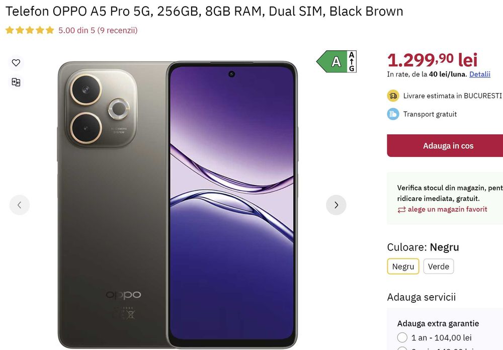 Vand telefon OPPO A5 Pro 5G Black Brown (8GB+256GB)