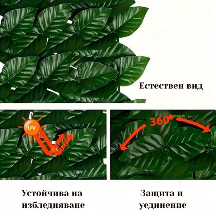 Ограда от зелени листа - панел за уединение с реалистичен вид 3 x 0,5м