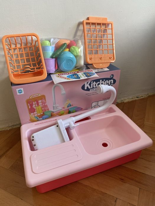 Детска мивка с двойно дъно и течаща вода - розова