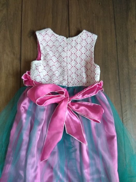 Rochie deosebita nunta botez serbare tule dantela roz Barbie 7-8 ani
