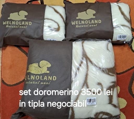 vând set 2 perne și pătură de lână australiană doromerinos