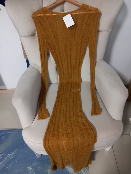 Rochie Zara lunga de plaja crosetata muștar mărimea S M