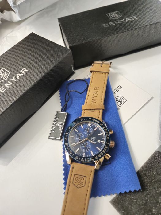 Луксозен !Спортно Елегантен часовник, Хронограф, Кварц, Кафя каишка