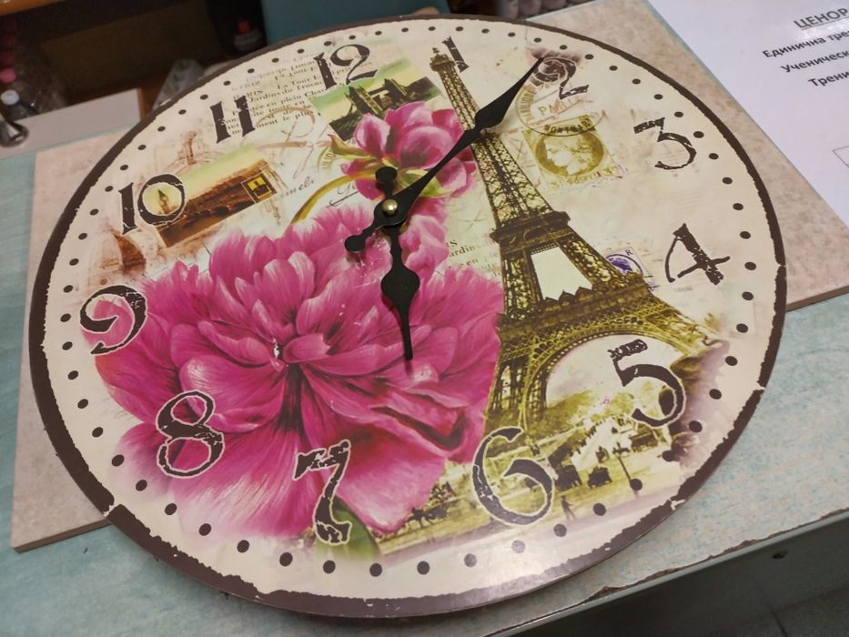 Стенен часовник  с цветя 35 sm  - Винтидж стил