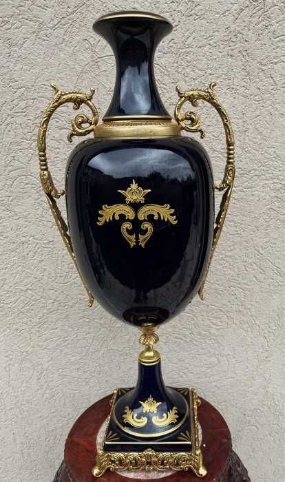 Spectaculoasa amfora franceza-cobalt-bronz-scena galanta-Franta