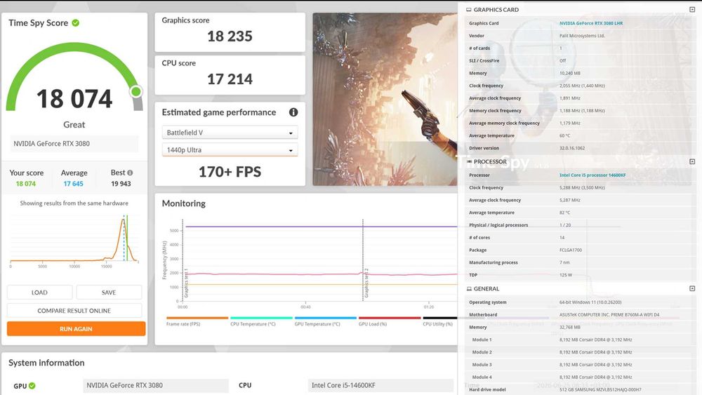 PC i5-14600KF + RTX 3080 GameRock 10GB / 32GB DDR4 / SSD NVMe Samsung AI Workstation / Gaming NZXT H5 Flow RGB B760M-A WIFI D4 1440p High / Ultra
