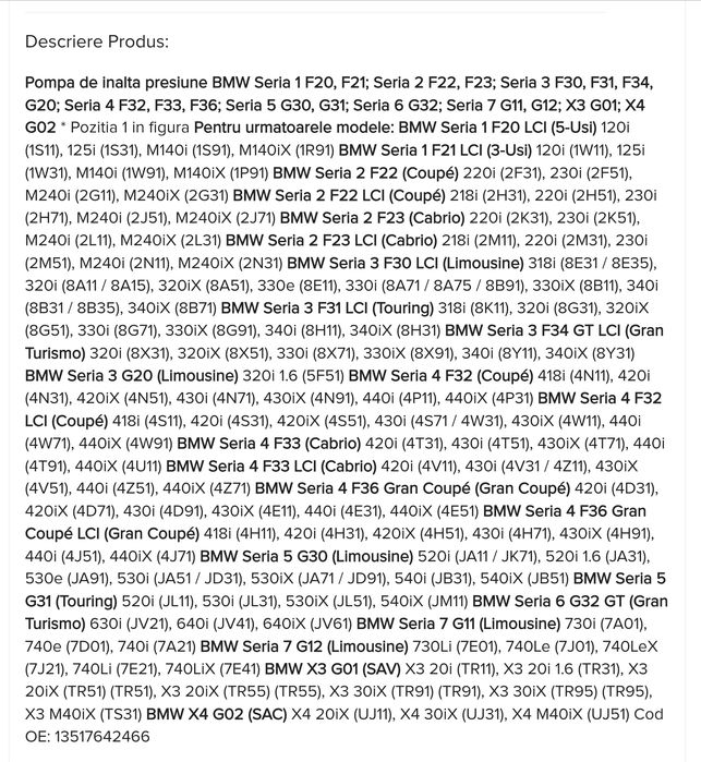 Pompa benzina inalta presiune BMW B58