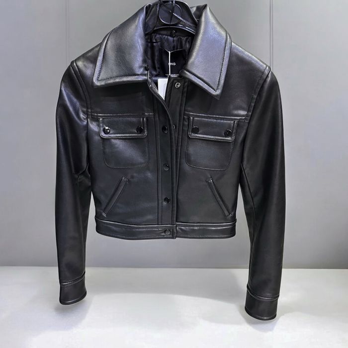 MANGO уникално дебело късо кожено яке с косъм