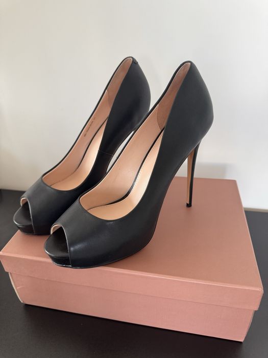 Fabiano елегантни черни обувки/токчета от естествена кожа