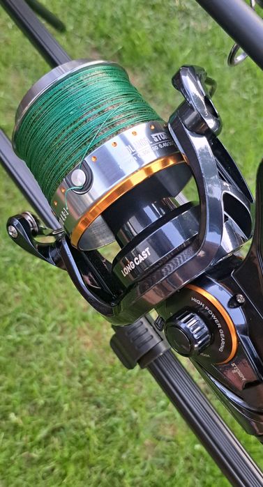 Set Pescuit,3 Lansete 3,90m+3 Mulinete Storm 9S Long Cast+Rod Pod