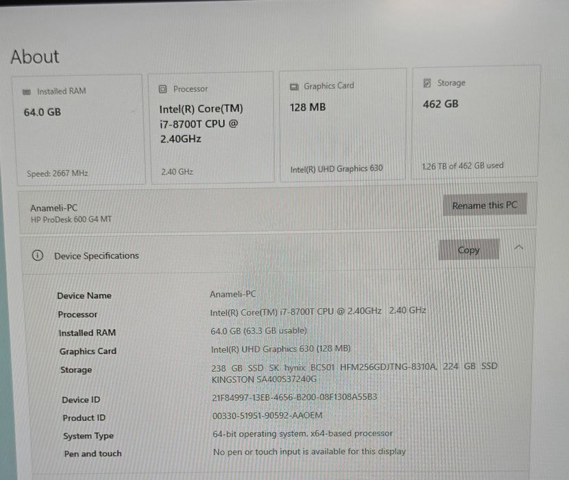 PC unitate desktop HP ProDesk 600 G4 Tower, procesor i7 8700T 2.40GHz, 64GB Ram, 460GB SSD

1800 lei