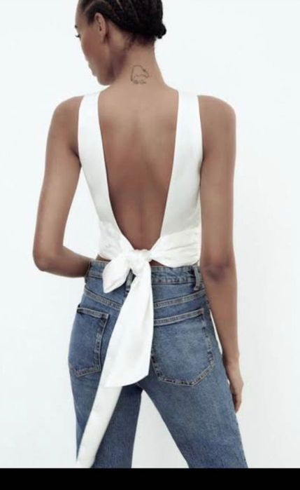 НОВО! Сатенен топ Zara с гол гръб L размер