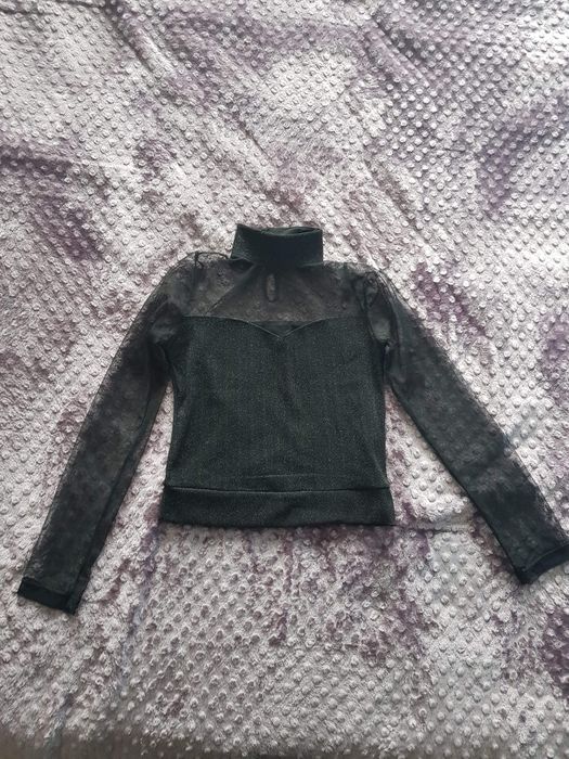 Черни елегантни блузи с тюл,дантела,къси