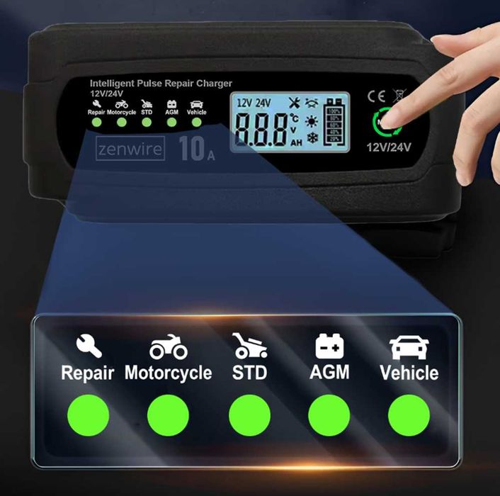 Многофункционално зарядно устройство за акумулатори 10A - 12V/24V