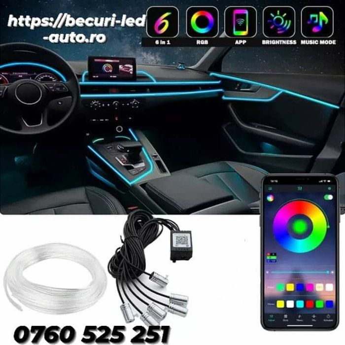 Kit Lumină Auto OEM-LED-6M, Multicolor Cu Aplicația Telefon Bluetoot